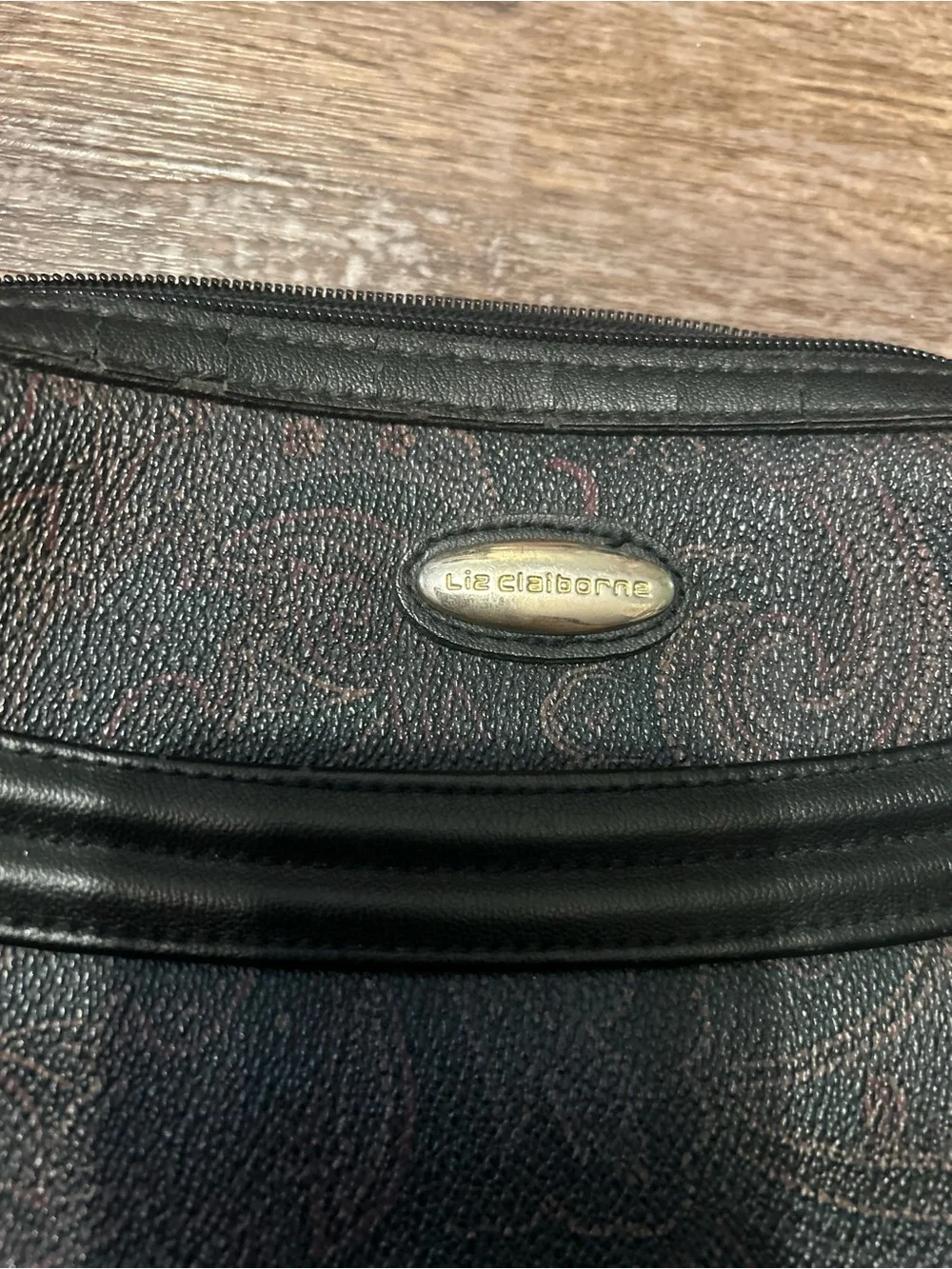 Vintage Liz Claiborne Black Leather Paisley Pattern Crossbody Bag